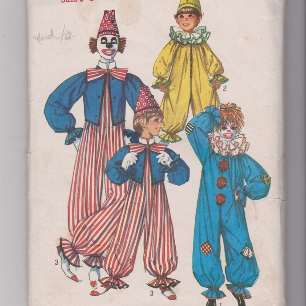 Sizes 6-8 Clown Costume Patterns (Simplicity 9051, 1970)